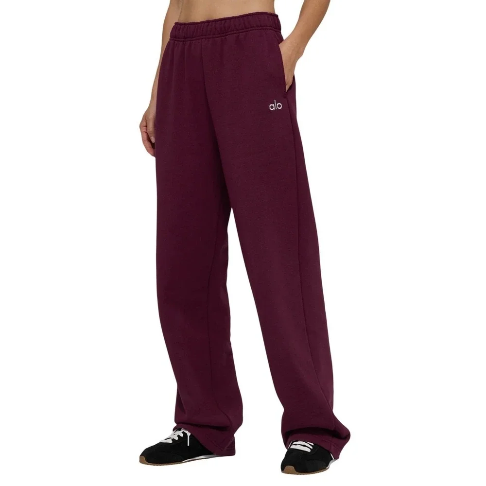 Alo Yoga Accolade‎ Straight Leg Sweatpant Wine Red Fleece Pants Medium NEW